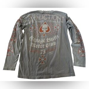Affliction Skull Cross Henley L Y2K Biker Grunge Distressed Faded Graphic